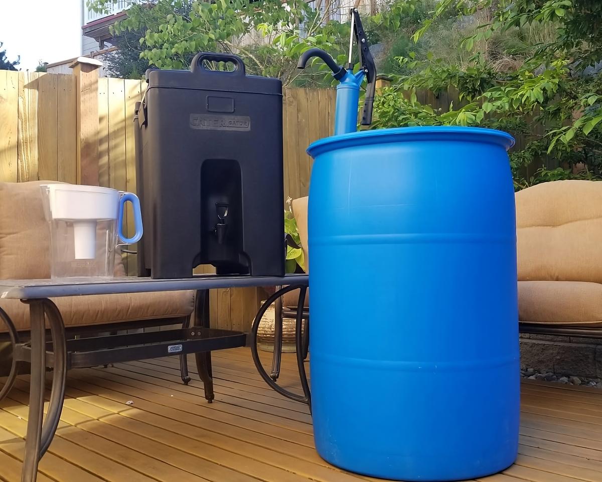 55 Gallon Water Drum
              and 10 Gallon Insulated Beverage Dispenser